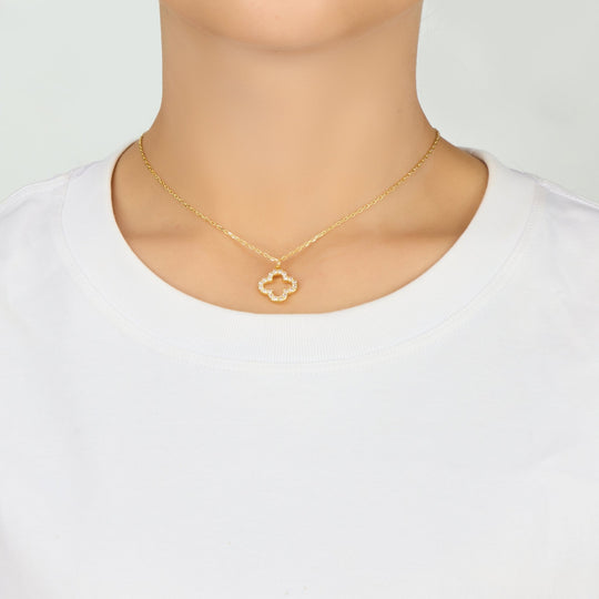 Gold Plated Clover Necklace Created with Zircondia® Crystals - Philip Jones Jewellery