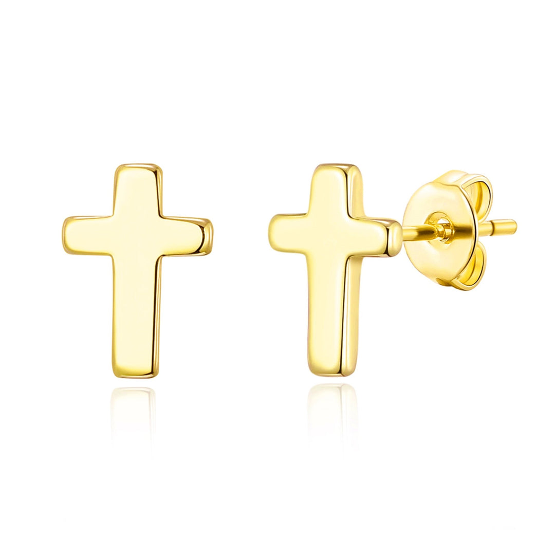 Gold Plated Cross Stud Earrings - Philip Jones Jewellery