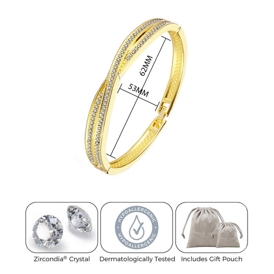 Gold Plated Crossover Bangle Created with Zircondia® Crystals (7 Inch) - Philip Jones Jewellery