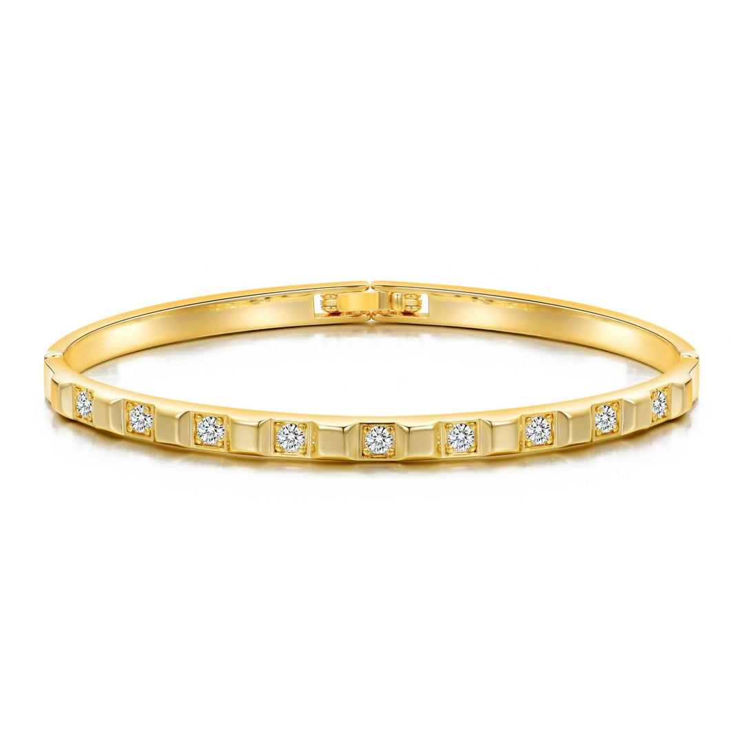 Gold Plated Cubic Bangle Created with Zircondia® Crystals (7 Inch) - Philip Jones Jewellery