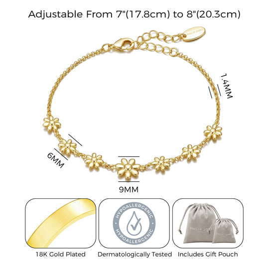 Gold Plated Daisy Bracelet - Philip Jones Jewellery