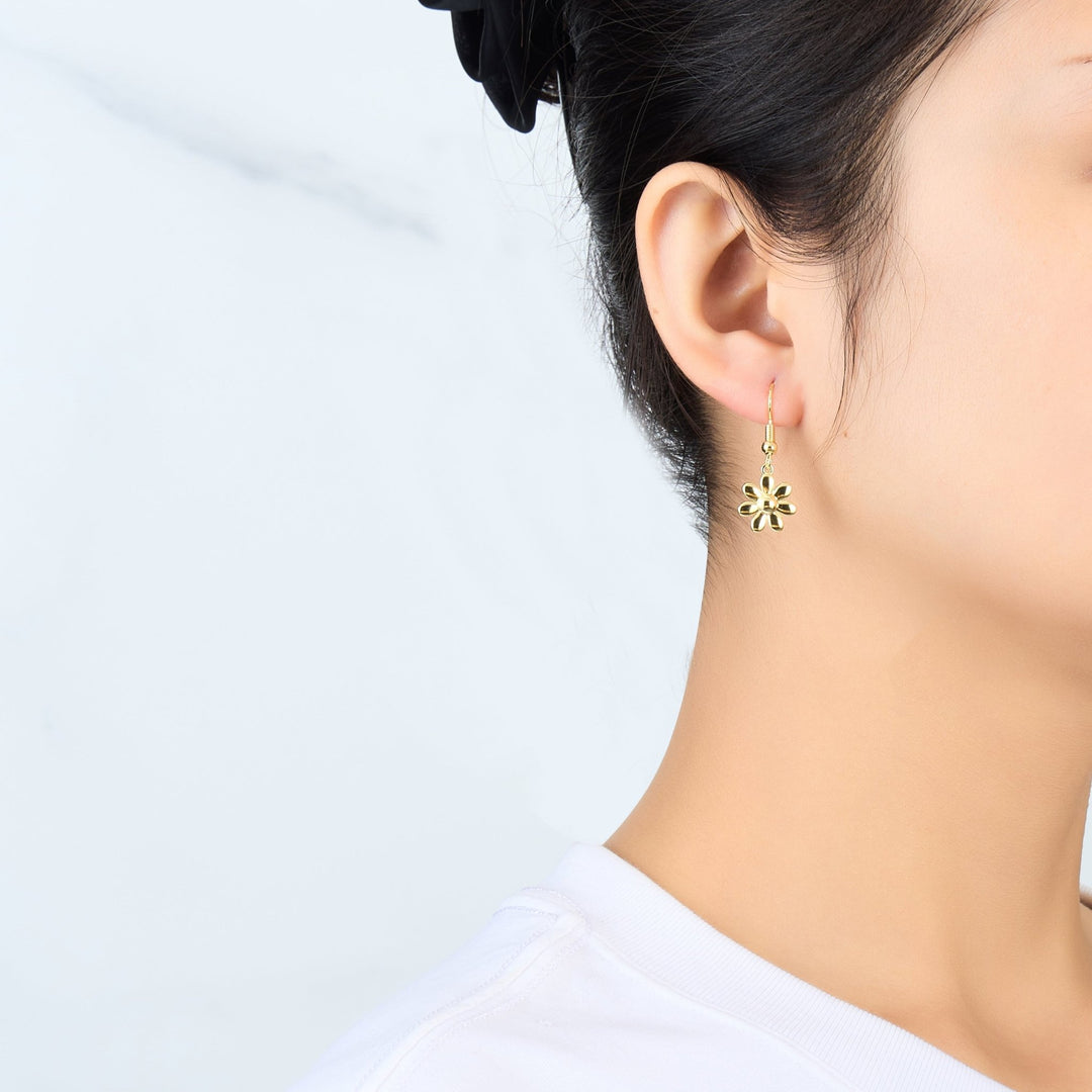 Gold Plated Daisy Drop Earrings - Philip Jones Jewellery