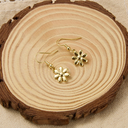 Gold Plated Daisy Drop Earrings - Philip Jones Jewellery