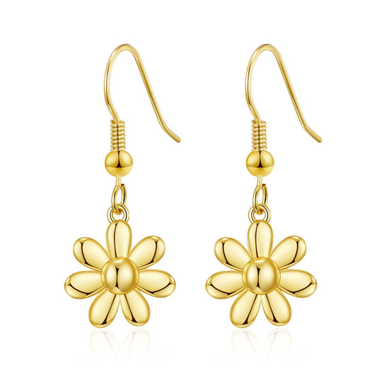 Gold Plated Daisy Drop Earrings - Philip Jones Jewellery