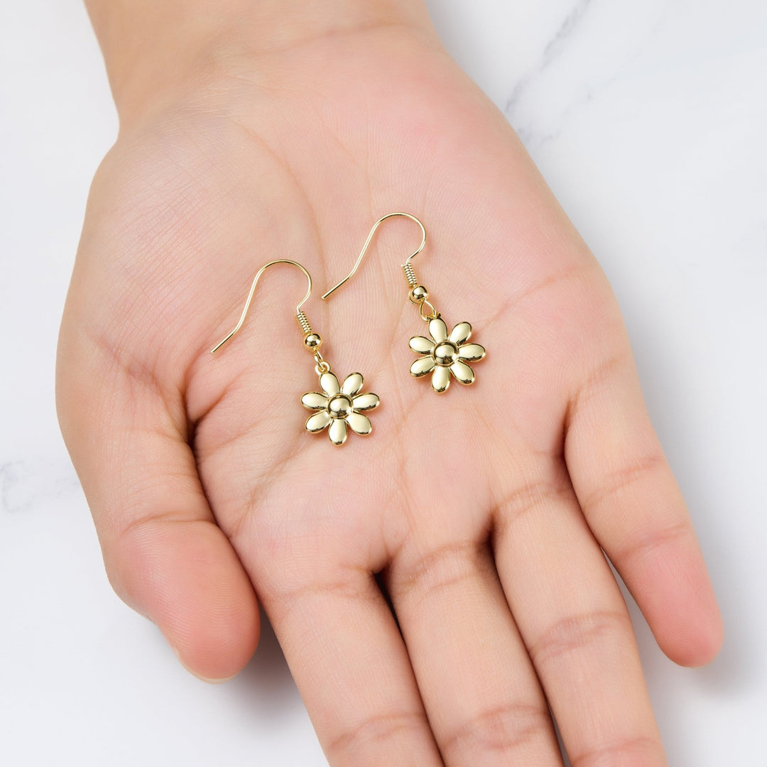 Gold Plated Daisy Drop Earrings - Philip Jones Jewellery