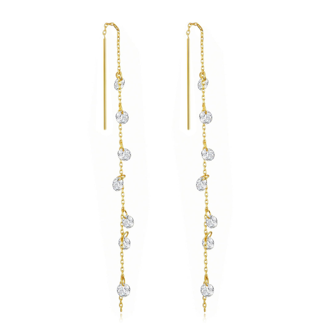 Gold Plated Dangle Thread Earrings Created with Zircondia® Crystals - Philip Jones Jewellery