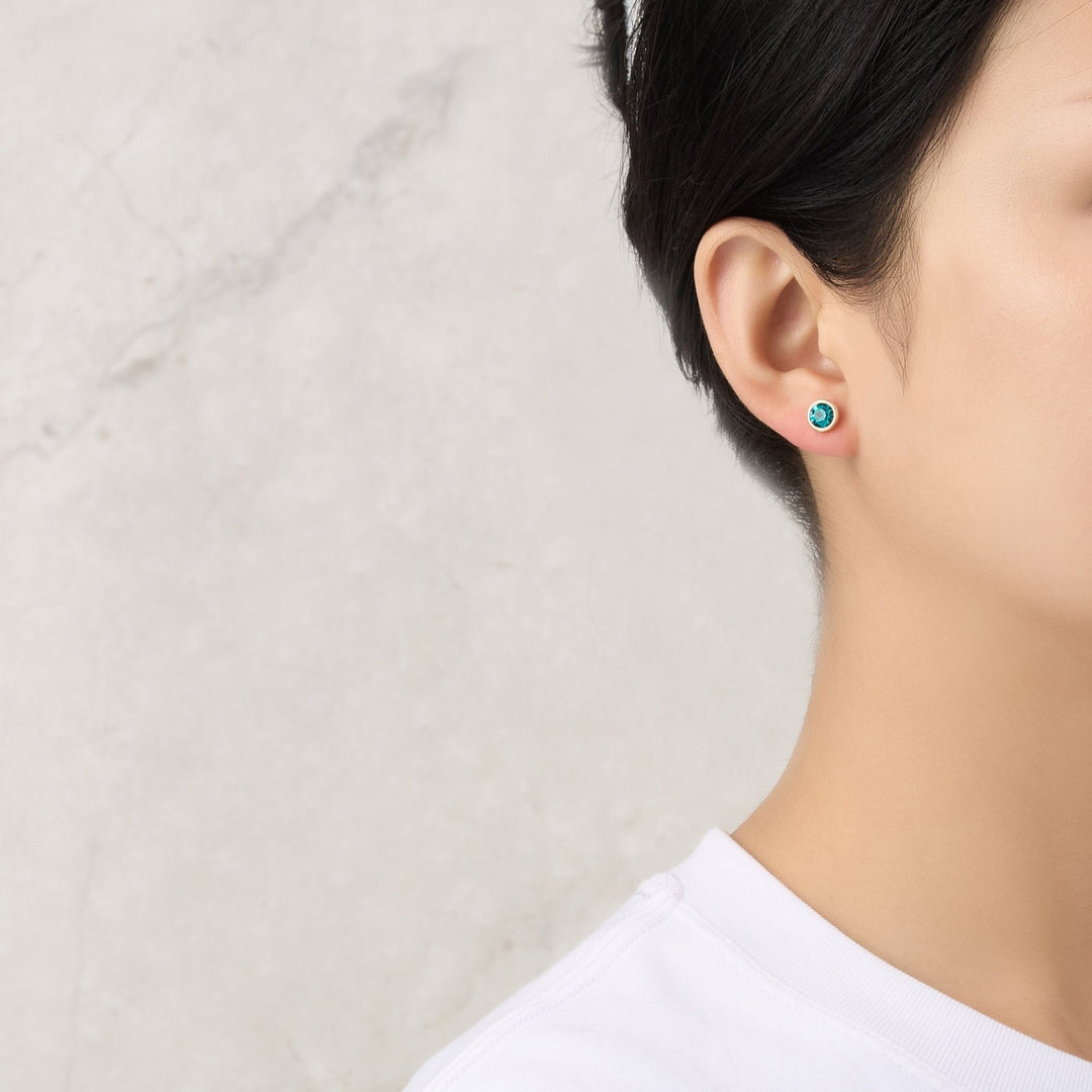 Gold Plated December (Blue Topaz) Birthstone Earrings Created with Zircondia® Crystals - Philip Jones Jewellery