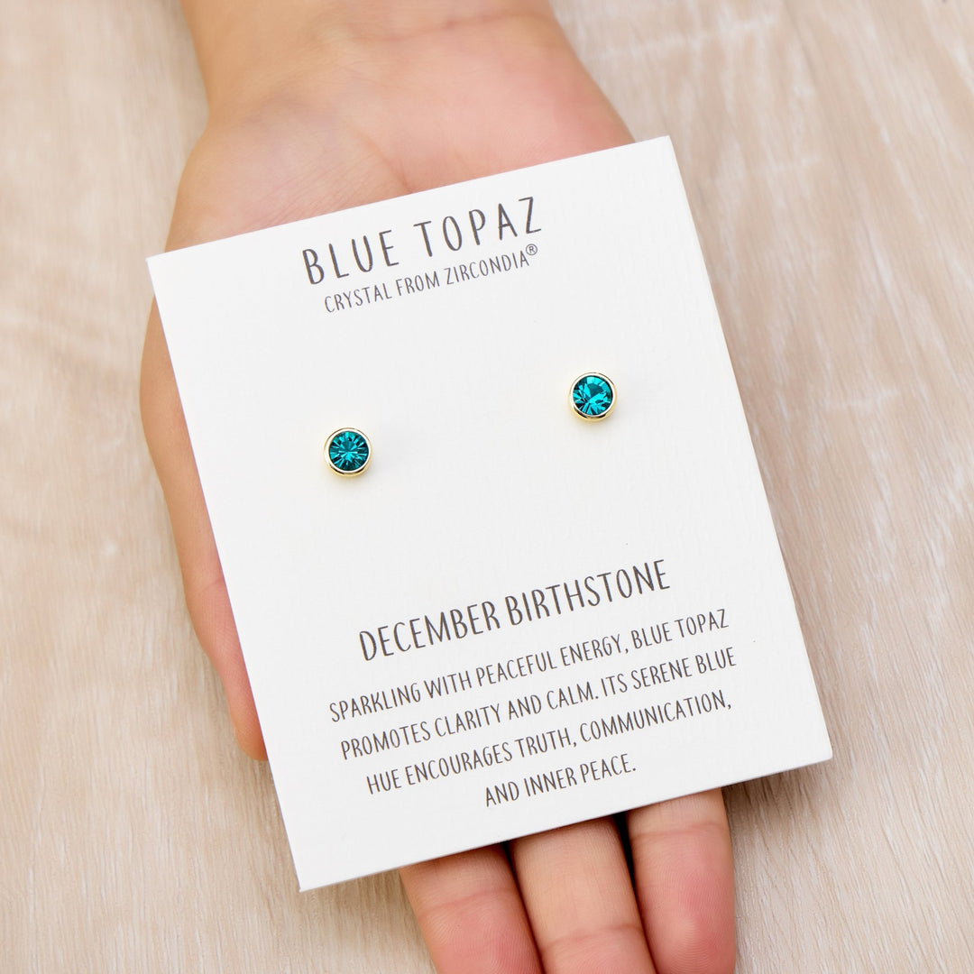 Gold Plated December (Blue Topaz) Birthstone Earrings Created with Zircondia® Crystals - Philip Jones Jewellery