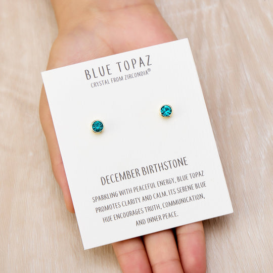 Gold Plated December (Blue Topaz) Birthstone Earrings Created with Zircondia® Crystals - Philip Jones Jewellery