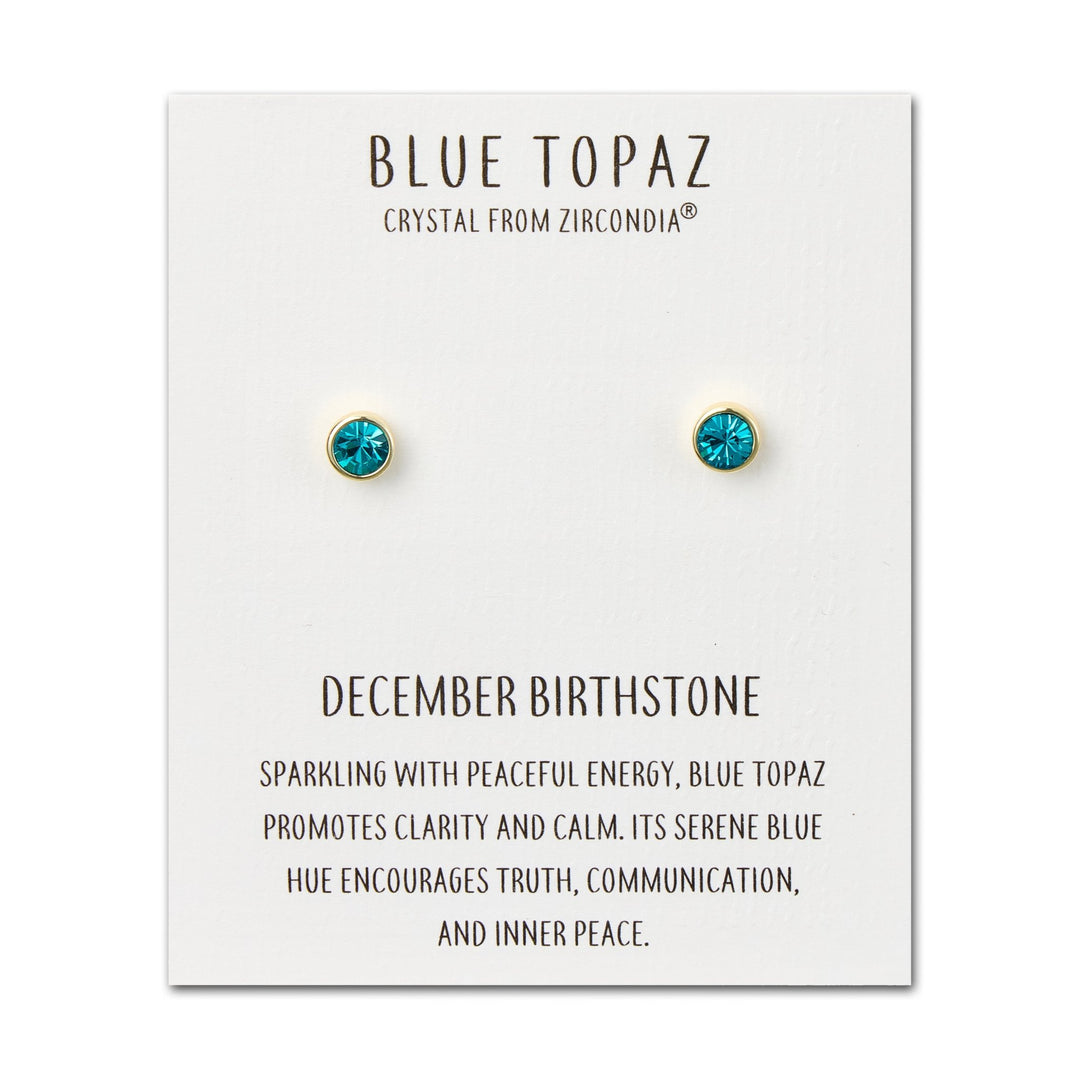 Gold Plated December (Blue Topaz) Birthstone Earrings Created with Zircondia® Crystals - Philip Jones Jewellery
