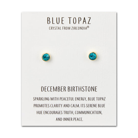 Gold Plated December (Blue Topaz) Birthstone Earrings Created with Zircondia® Crystals - Philip Jones Jewellery