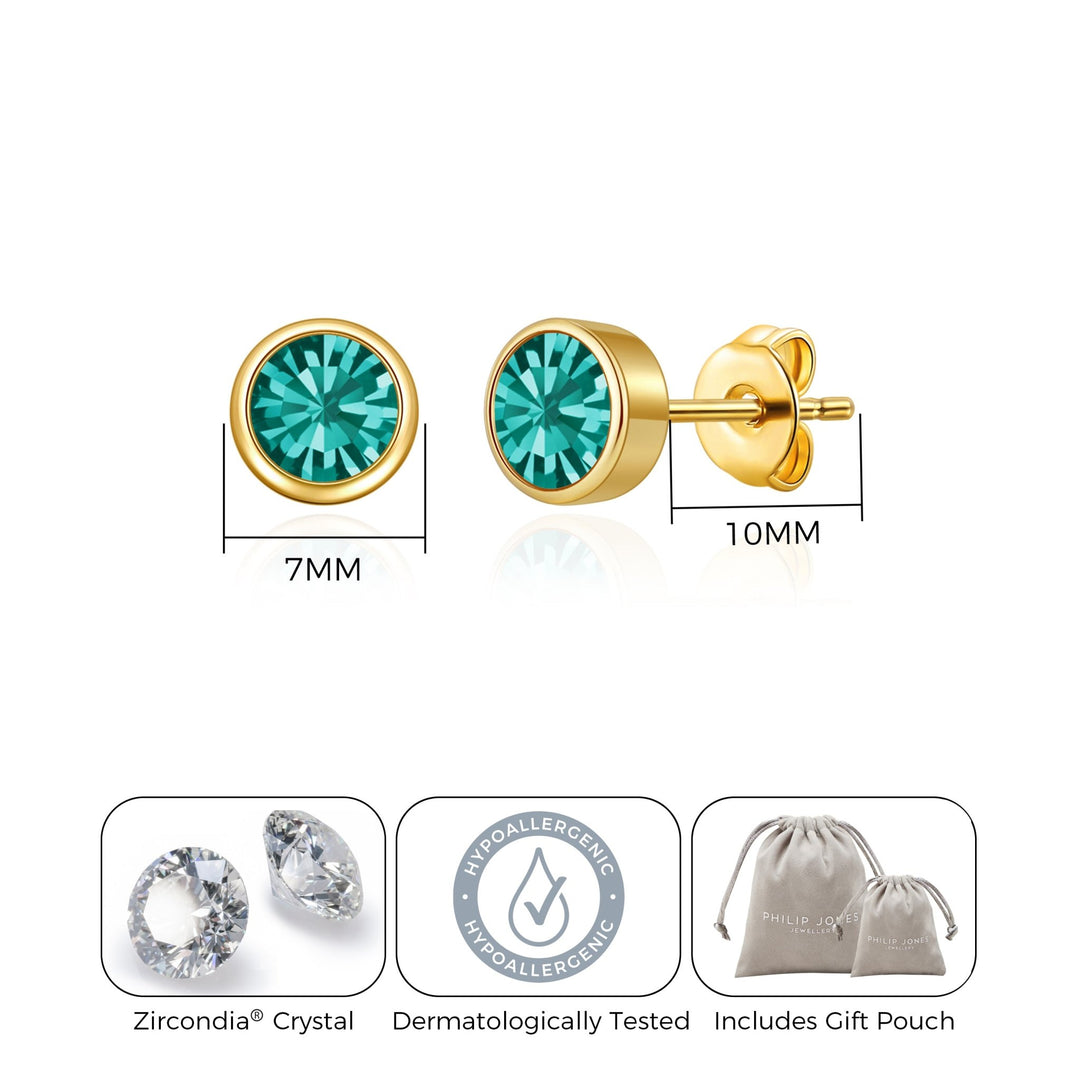 Gold Plated December (Blue Topaz) Birthstone Earrings Created with Zircondia® Crystals - Philip Jones Jewellery