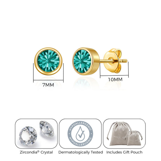 Gold Plated December (Blue Topaz) Birthstone Earrings Created with Zircondia® Crystals - Philip Jones Jewellery