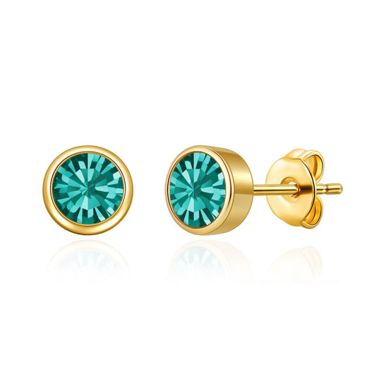 Gold Plated December (Blue Topaz) Birthstone Earrings Created with Zircondia® Crystals - Philip Jones Jewellery
