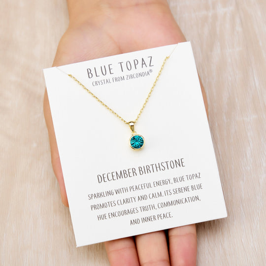 Gold Plated December (Blue Topaz) Birthstone Necklace Created with Zircondia® Crystals - Philip Jones Jewellery