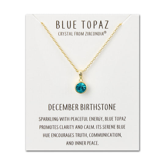 Gold Plated December (Blue Topaz) Birthstone Necklace Created with Zircondia® Crystals - Philip Jones Jewellery