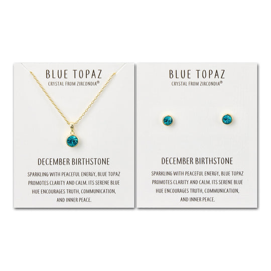 Gold Plated December (Blue Topaz) Birthstone Necklace & Earrings Set Created with Zircondia® Crystals - Philip Jones Jewellery