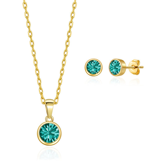 Gold Plated December (Blue Topaz) Birthstone Necklace & Earrings Set Created with Zircondia® Crystals - Philip Jones Jewellery