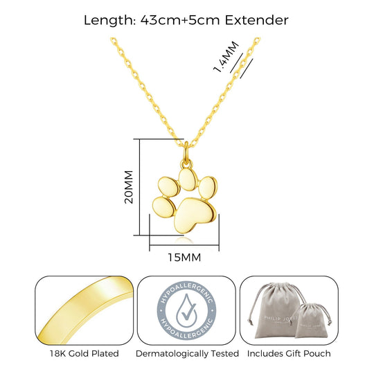 Gold Plated Dog Paw Necklace - Philip Jones Jewellery