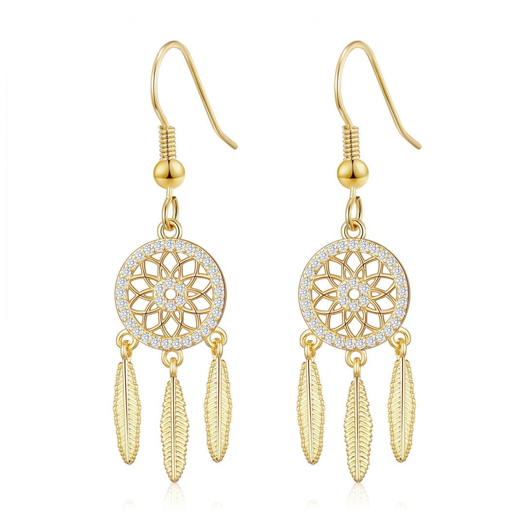 Gold Plated Dream Catcher Drop Earrings Created with Zircondia® Crystals - Philip Jones Jewellery