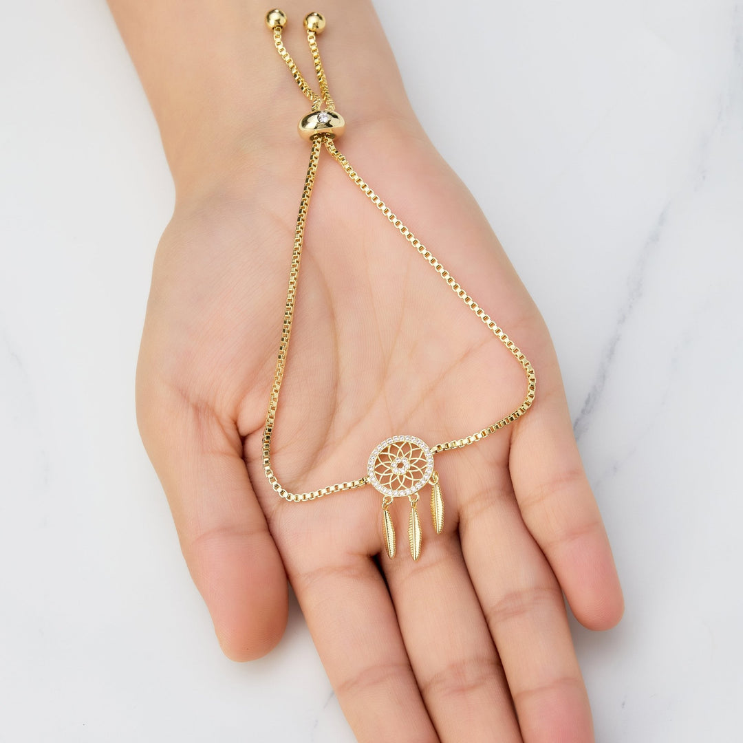 Gold Plated Dream Catcher Friendship Bracelet Created with Zircondia® Crystals - Philip Jones Jewellery