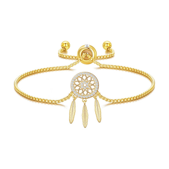 Gold Plated Dream Catcher Friendship Bracelet Created with Zircondia® Crystals - Philip Jones Jewellery