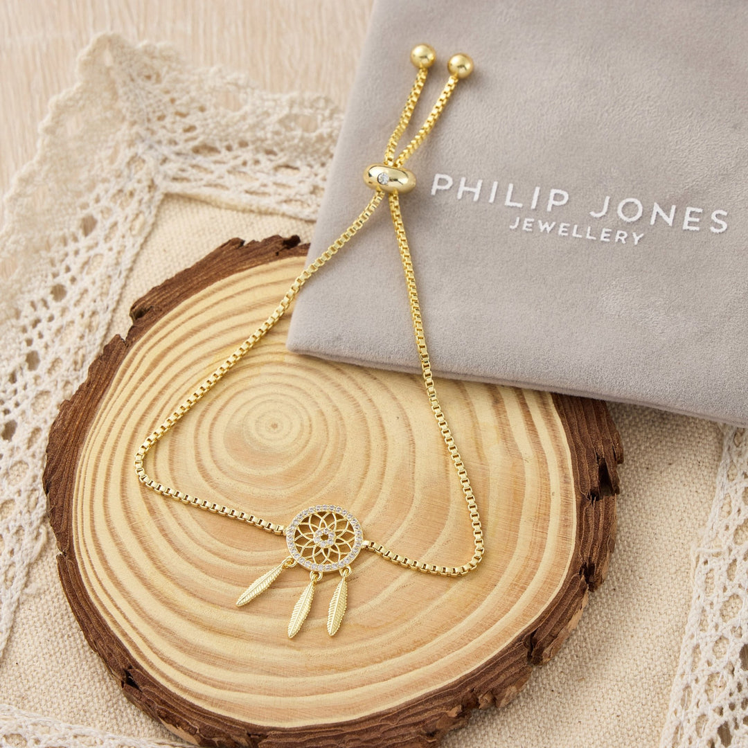 Gold Plated Dream Catcher Friendship Bracelet Created with Zircondia® Crystals - Philip Jones Jewellery