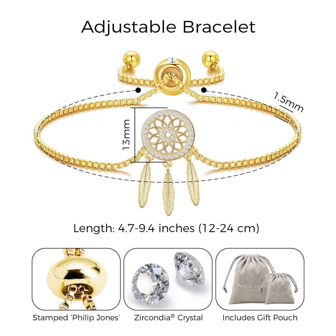 Gold Plated Dream Catcher Friendship Bracelet Created with Zircondia® Crystals - Philip Jones Jewellery