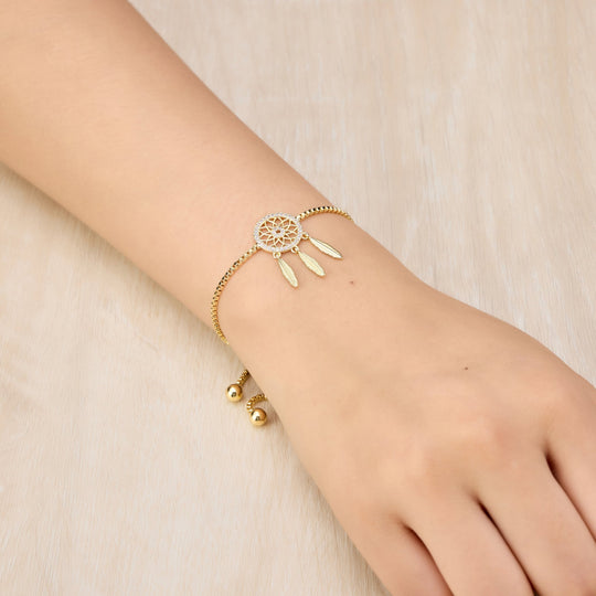 Gold Plated Dream Catcher Friendship Bracelet Created with Zircondia® Crystals - Philip Jones Jewellery