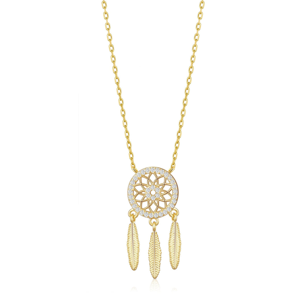 Gold Plated Dream Catcher Necklace Created with Zircondia® Crystals - Philip Jones Jewellery