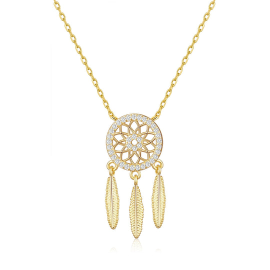 Gold Plated Dream Catcher Necklace Created with Zircondia® Crystals - Philip Jones Jewellery