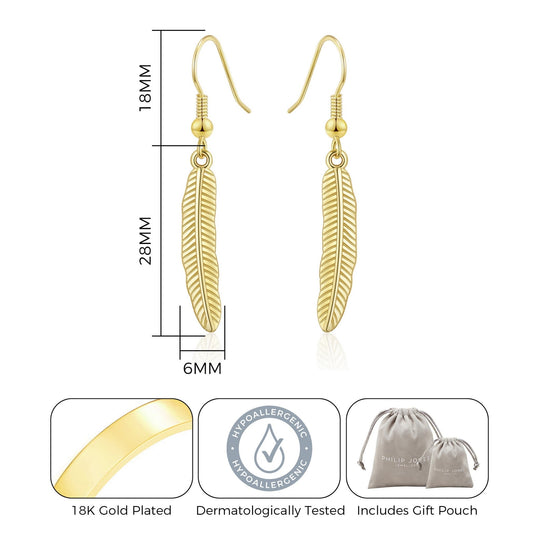 Gold Plated Feather Earrings - Philip Jones Jewellery