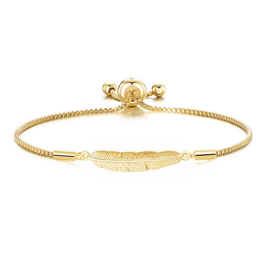 Gold Plated Feather Friendship Bracelet Created with Zircondia® Crystals - Philip Jones Jewellery