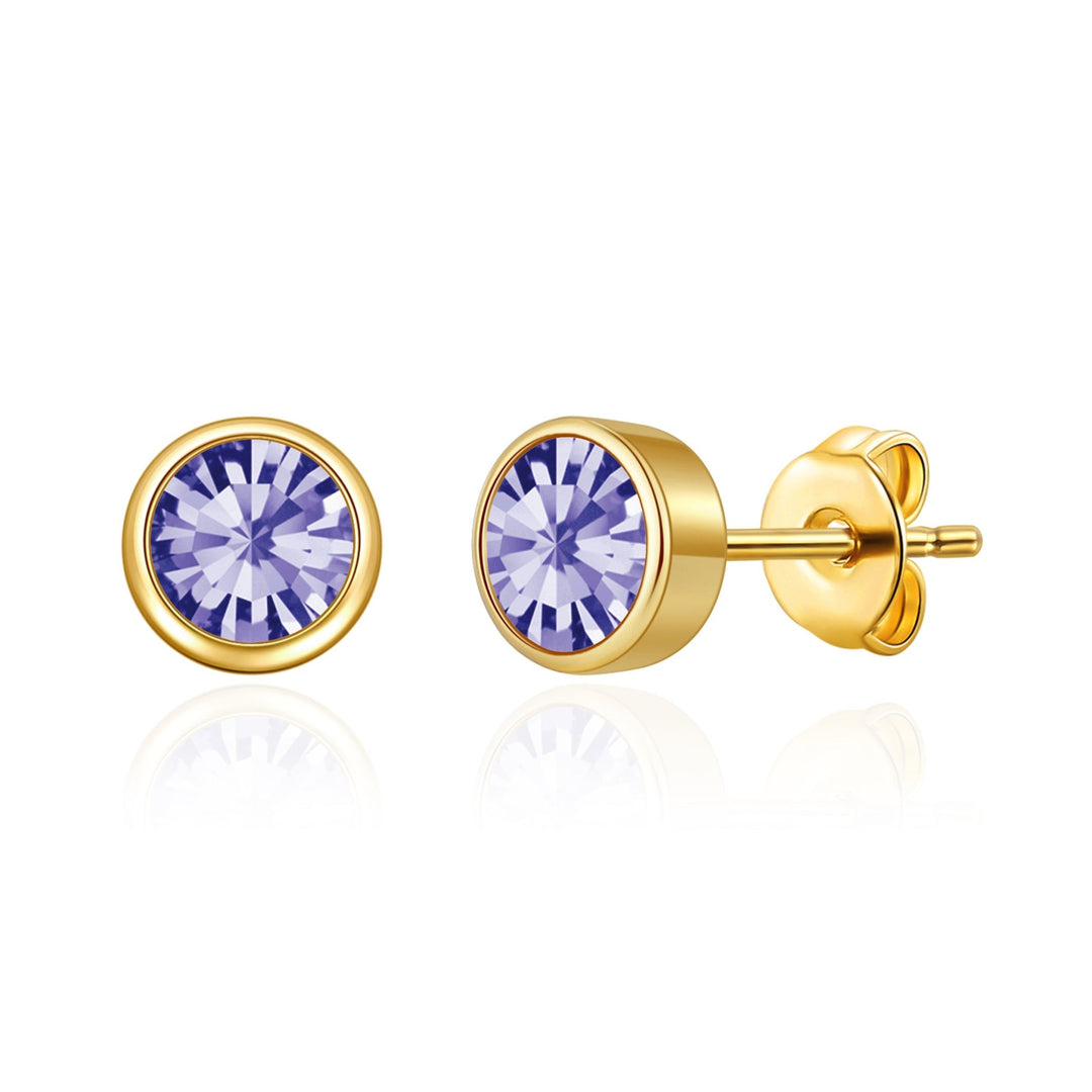 Gold Plated February (Amethyst) Birthstone Earrings Created with Zircondia® Crystals - Philip Jones Jewellery