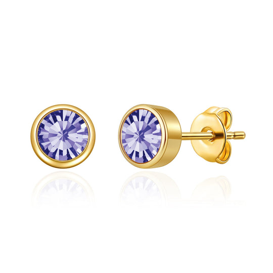 Gold Plated February (Amethyst) Birthstone Earrings Created with Zircondia® Crystals - Philip Jones Jewellery