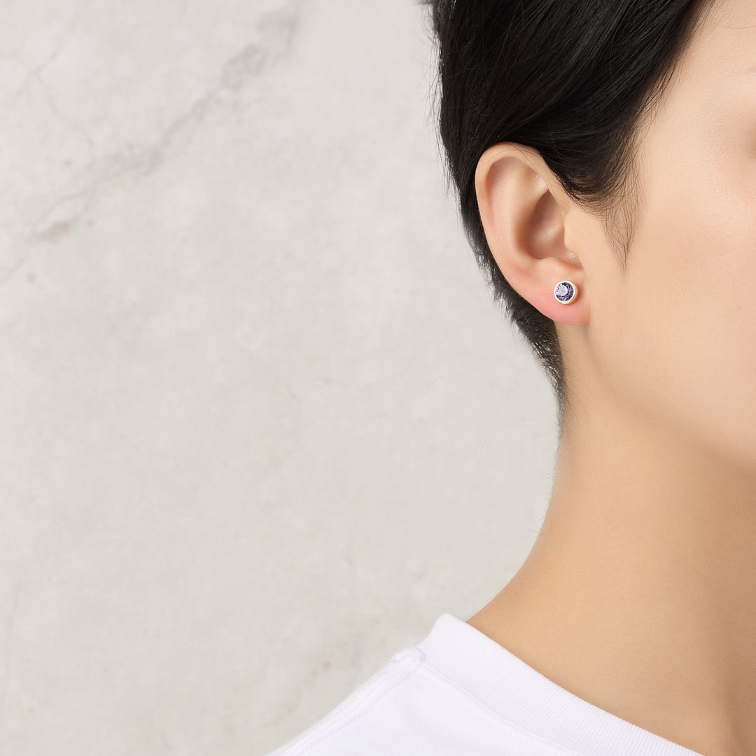 Gold Plated February (Amethyst) Birthstone Earrings Created with Zircondia® Crystals - Philip Jones Jewellery