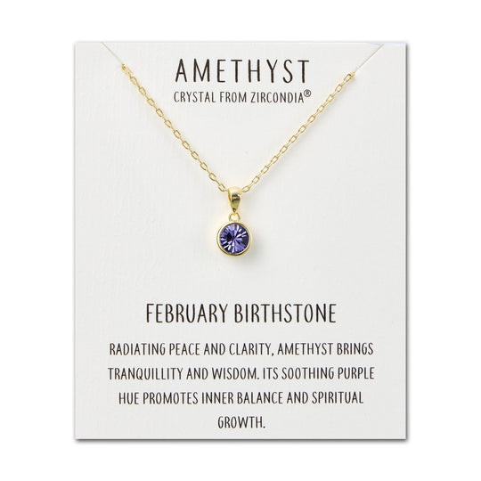 Gold Plated February (Amethyst) Birthstone Necklace Created with Zircondia® Crystals - Philip Jones Jewellery