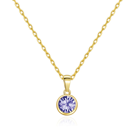 Gold Plated February (Amethyst) Birthstone Necklace Created with Zircondia® Crystals - Philip Jones Jewellery