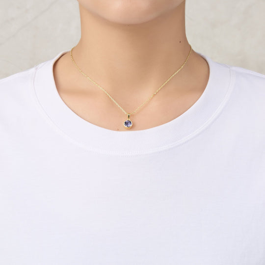 Gold Plated February (Amethyst) Birthstone Necklace Created with Zircondia® Crystals - Philip Jones Jewellery