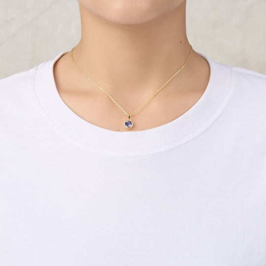 Gold Plated February (Amethyst) Birthstone Necklace & Earrings Set Created with Zircondia® Crystals - Philip Jones Jewellery