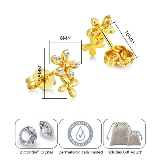Gold Plated Flower Earrings Created with Zircondia® Crystals - Philip Jones Jewellery