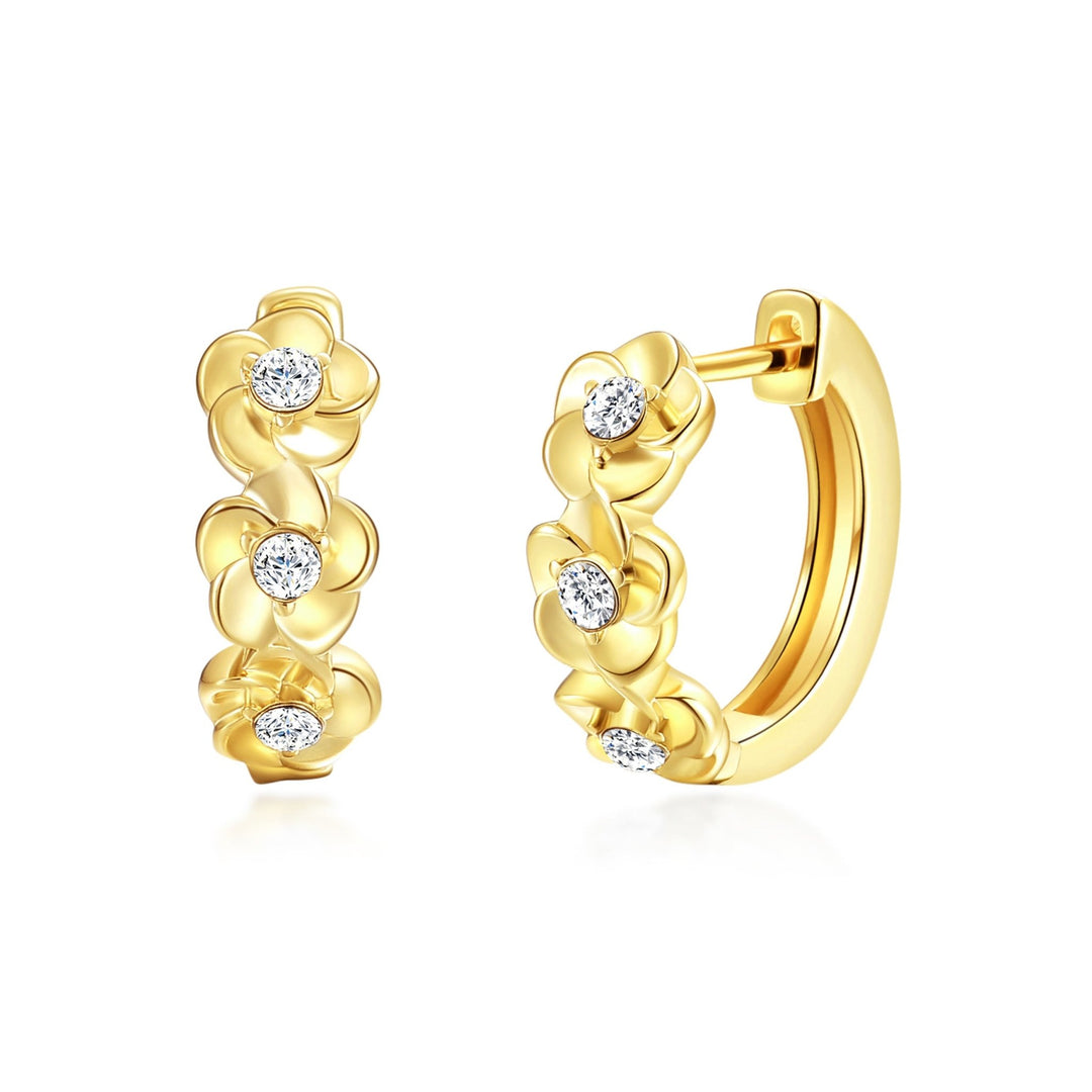 Gold Plated Flower Hoop Earrings Created with Zircondia® Crystals - Philip Jones Jewellery