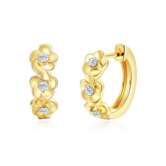 Gold Plated Flower Hoop Earrings Created with Zircondia® Crystals - Philip Jones Jewellery