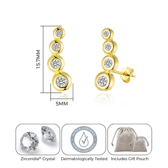 Gold Plated Four Stone Climber Earrings Created With Zircondia® Crystals - Philip Jones Jewellery