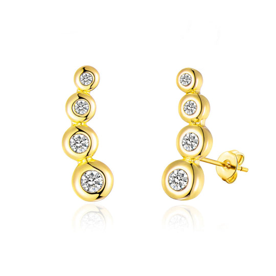 Gold Plated Four Stone Climber Earrings Created With Zircondia® Crystals - Philip Jones Jewellery