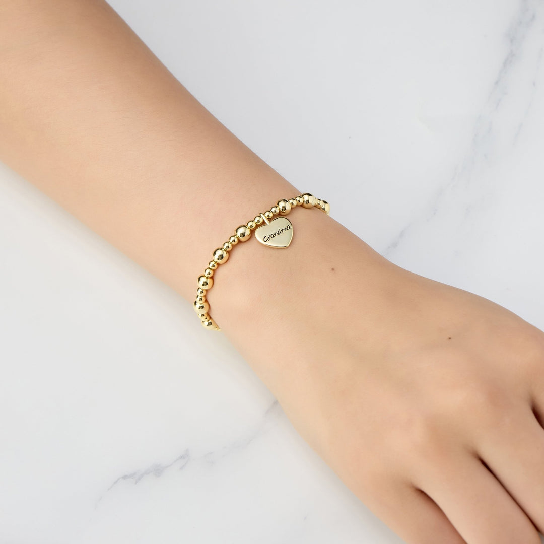 Gold Plated Grandma Heart Charm Beaded Stretch Bracelet - Philip Jones Jewellery