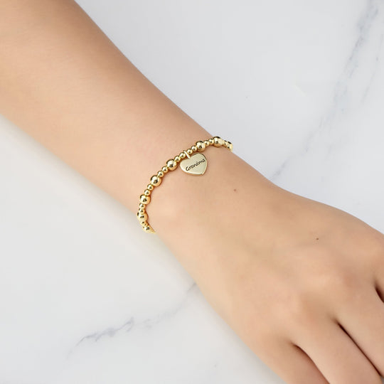 Gold Plated Grandma Heart Charm Beaded Stretch Bracelet - Philip Jones Jewellery