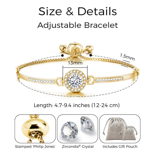 Gold Plated Halo Friendship Bracelet Created with Zircondia® Crystals - Philip Jones Jewellery