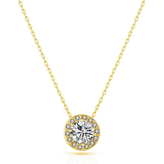 Gold Plated Halo Necklace Created with Zircondia® Crystals - Philip Jones Jewellery