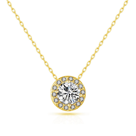 Gold Plated Halo Necklace Created with Zircondia® Crystals - Philip Jones Jewellery